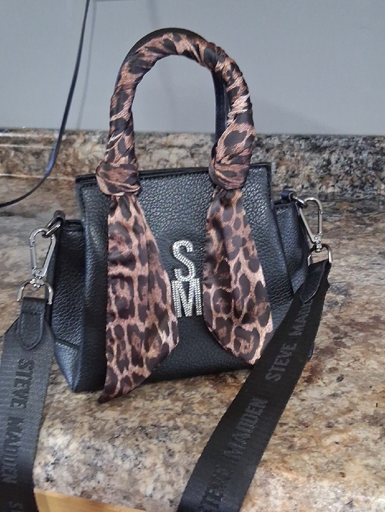 Steve Madden Handbags - Steve Madden Black Mini Satchel with Leopard-Print Scarf